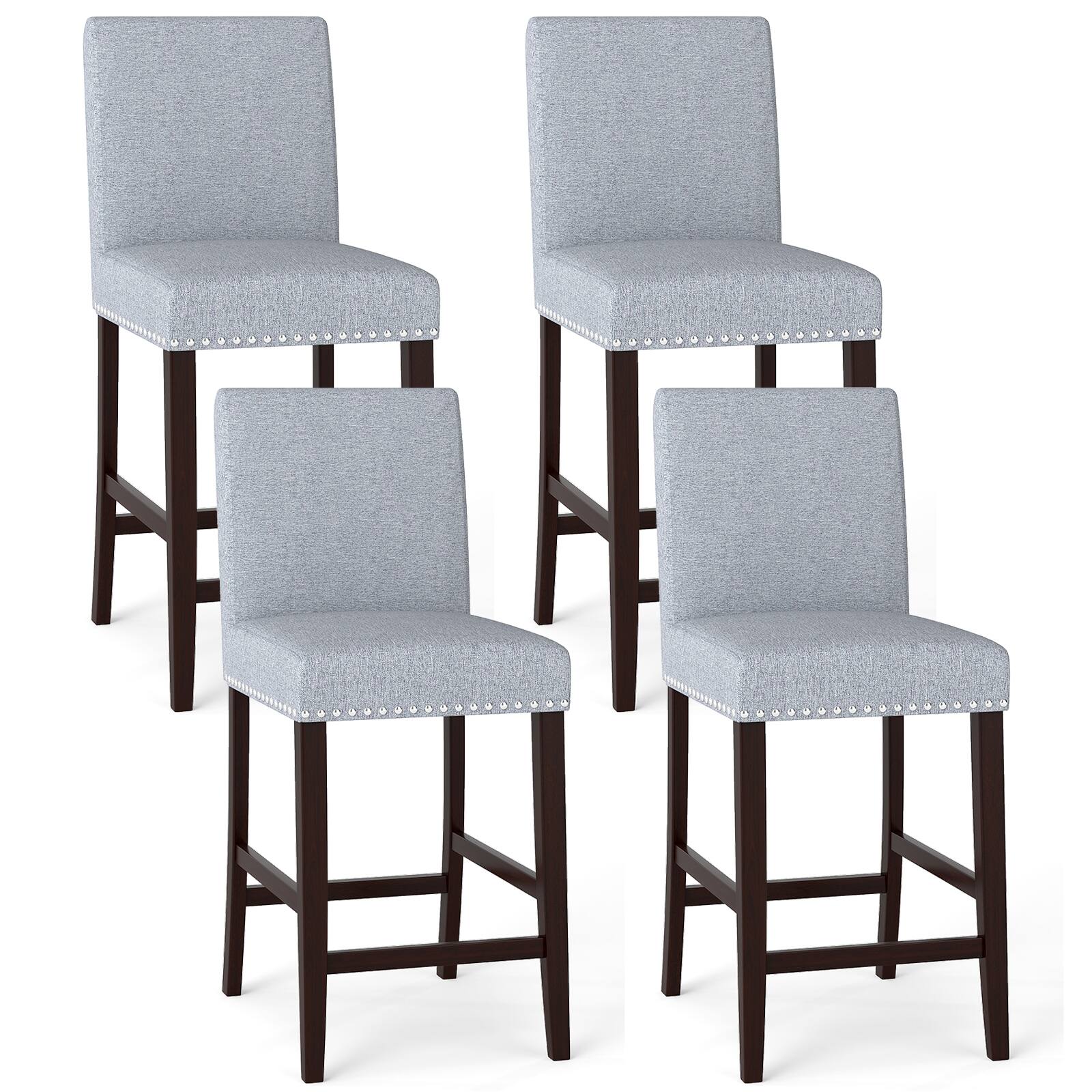 Front. Gymax - Gymax 26'' Counter Height Chairs Set of 4 Barstools w/ Padded Seat & Backrest Footrest - Gray.