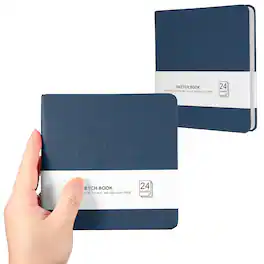 Unique Bargains - 2pcs 5.5x5.5 Inch Small Sketchbook, 24/48pg 300GSM Watercolor Paper Pad Square Tiny Pocket for Drawing Travel - Dark Blue