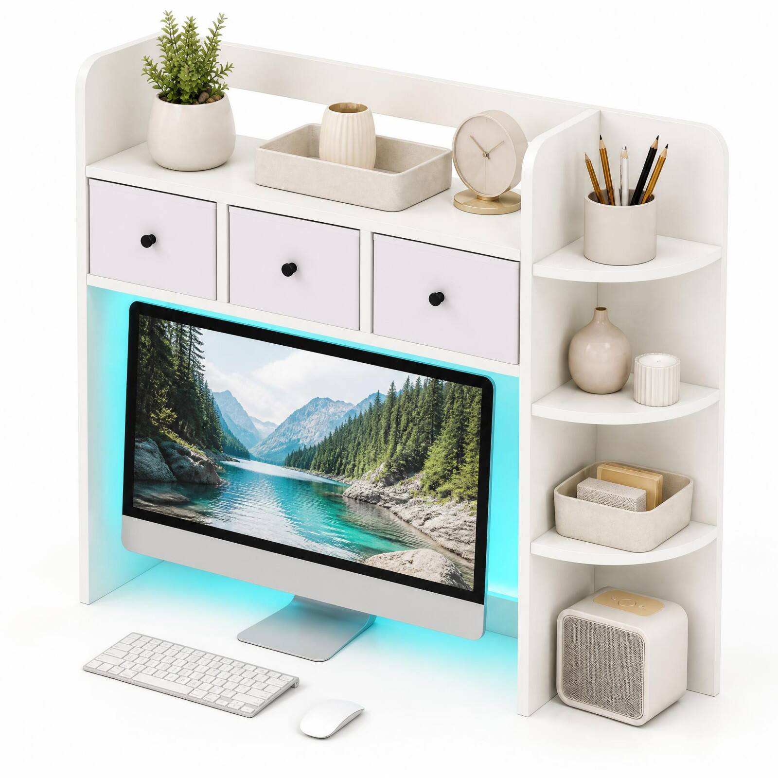 Alt View 9. Costway - Costway Desktop Bookshelf with LED Lights, 5-Tier Shelves & 3 Fabric Drawers for Dorm - White.
