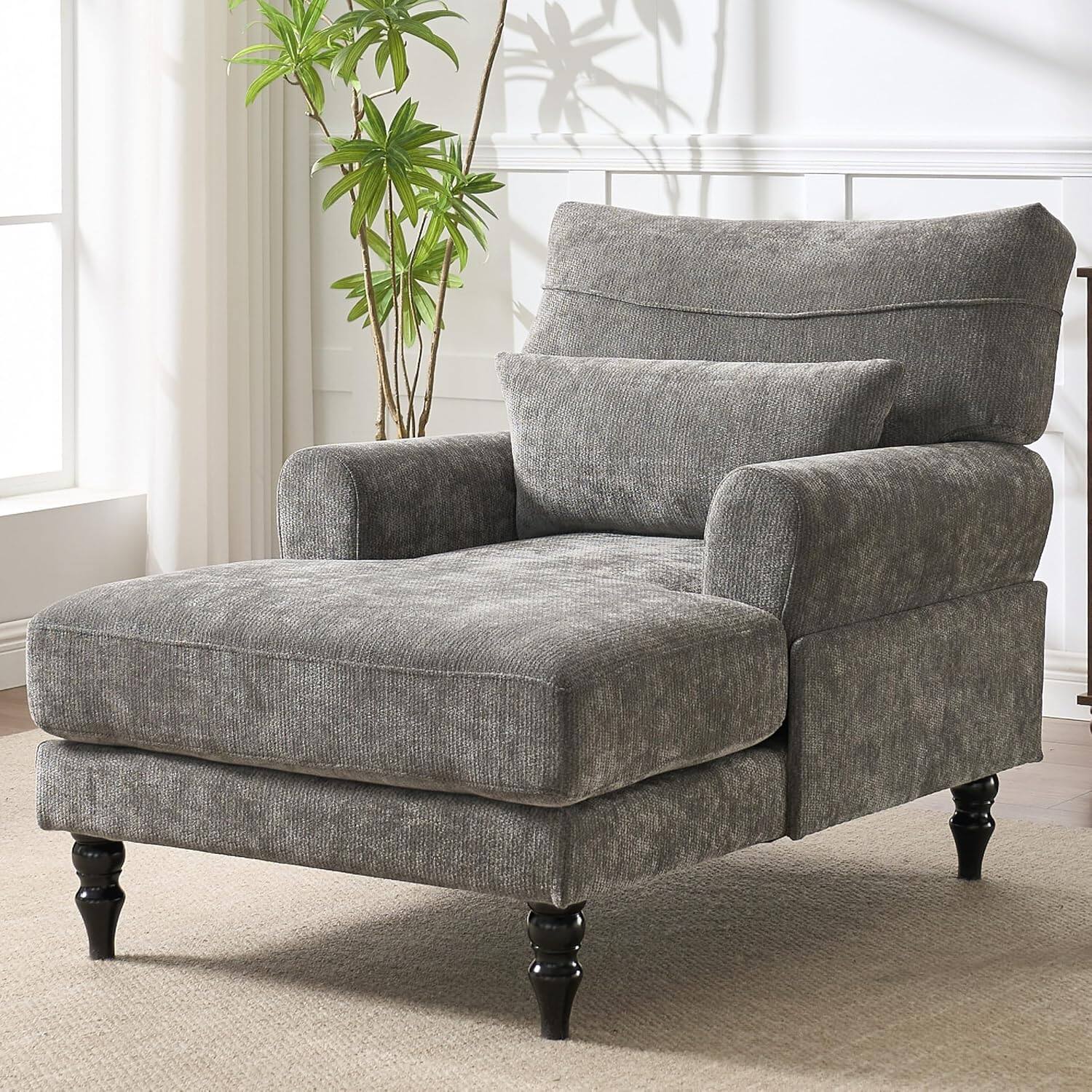 Trinkets Crazed - Chaise Lounge Chair Indoor, Modern Leisure Sleeper Sofa Chair w/Double Deep Cushion, Accent Upholstered Readi - Gray
