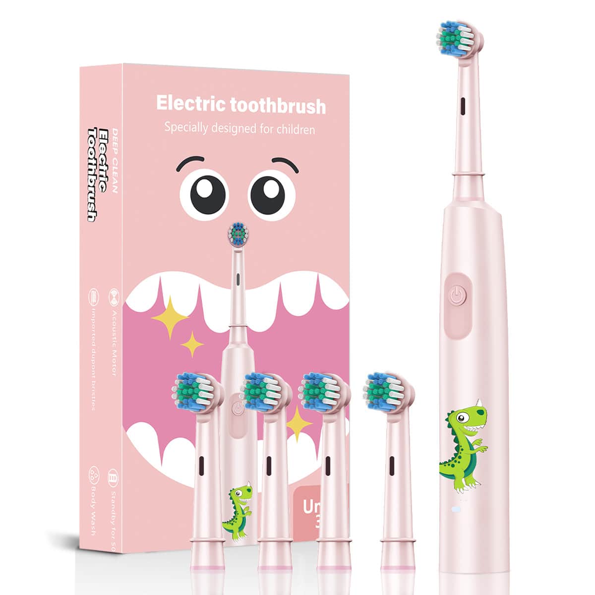 Cluzine - Kids Electric Toothbrush Set Sonic Rechargeable Soft Heads Rotary Electric Toothbrush for Kids Age 6-12 - Pink