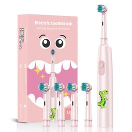 Cluzine - Kids Electric Toothbrush Set Sonic Rechargeable Soft Heads Rotary Electric Toothbrush for Kids Age 6-12 - Pink