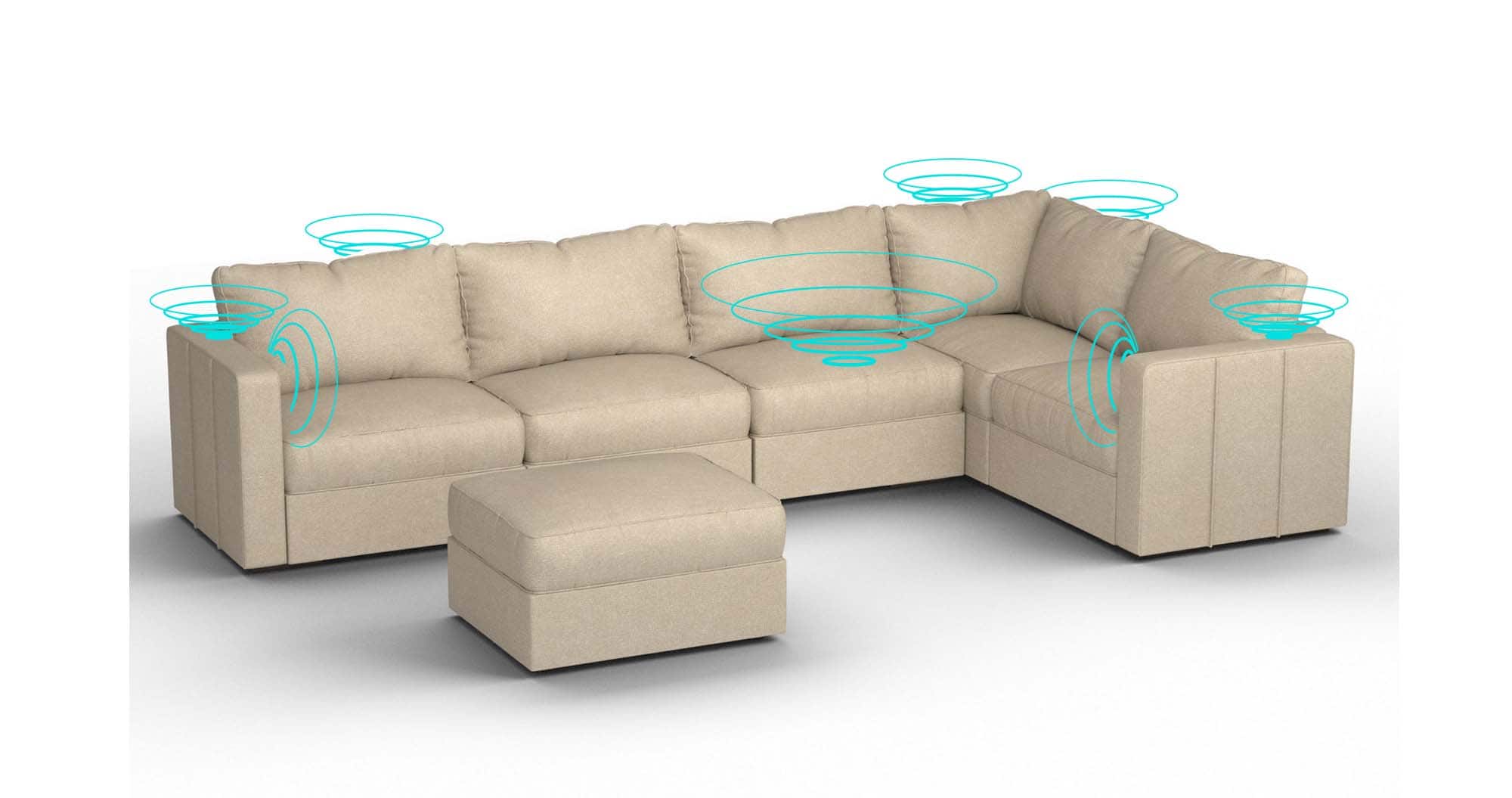 Lovesac - 6 Seats + 8 Sides Combed Chenille & Standard Foam with 8 Speaker Immersive Sound + Charge System - Tan - Front_Zoom