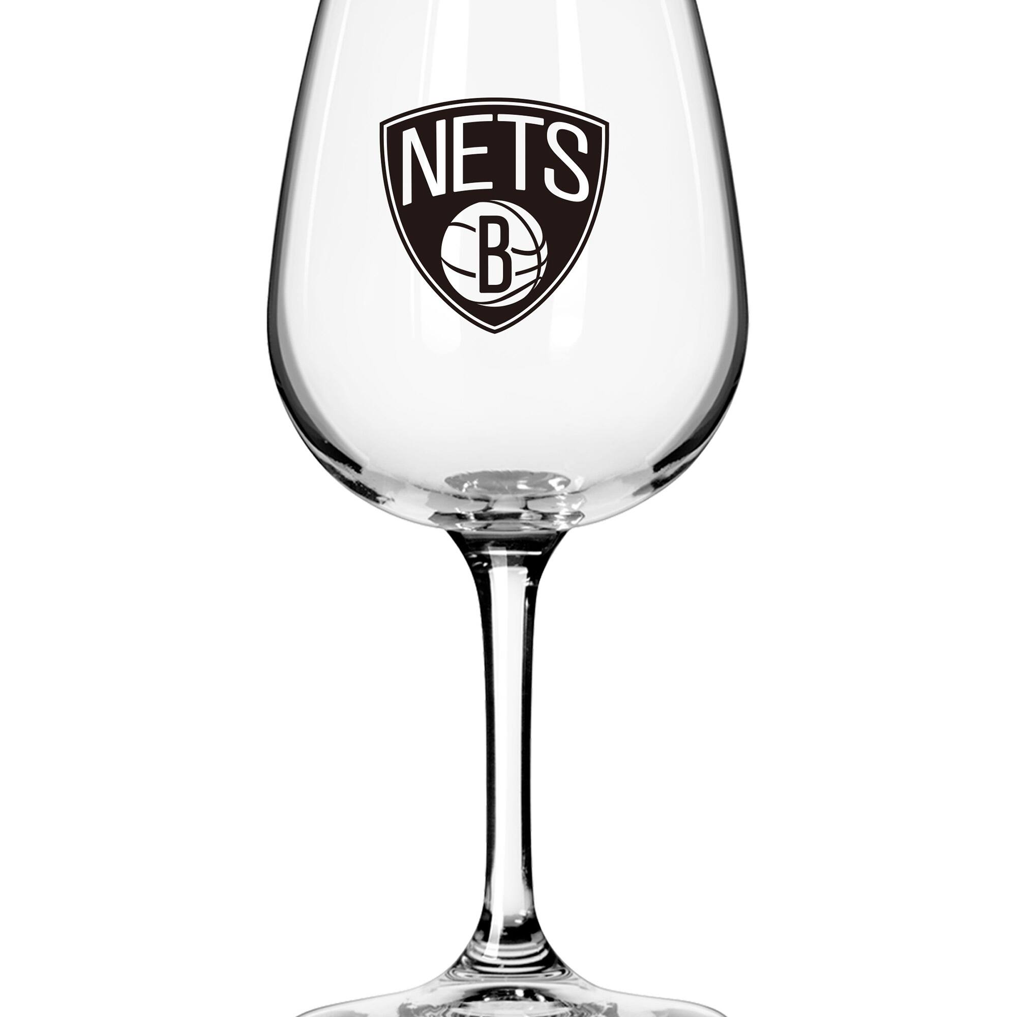 Front. Logo Brands - Brooklyn Nets Logo 12oz. Stemmed Wine Glass - Multicolor.