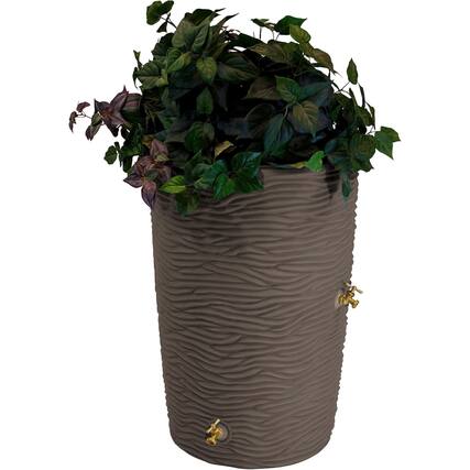 Front. Good Ideas - Good Ideas Impressions 50 Gallon Palm Trunk Rain Saver Barrell, 2 Spigots, Oak - Oak.