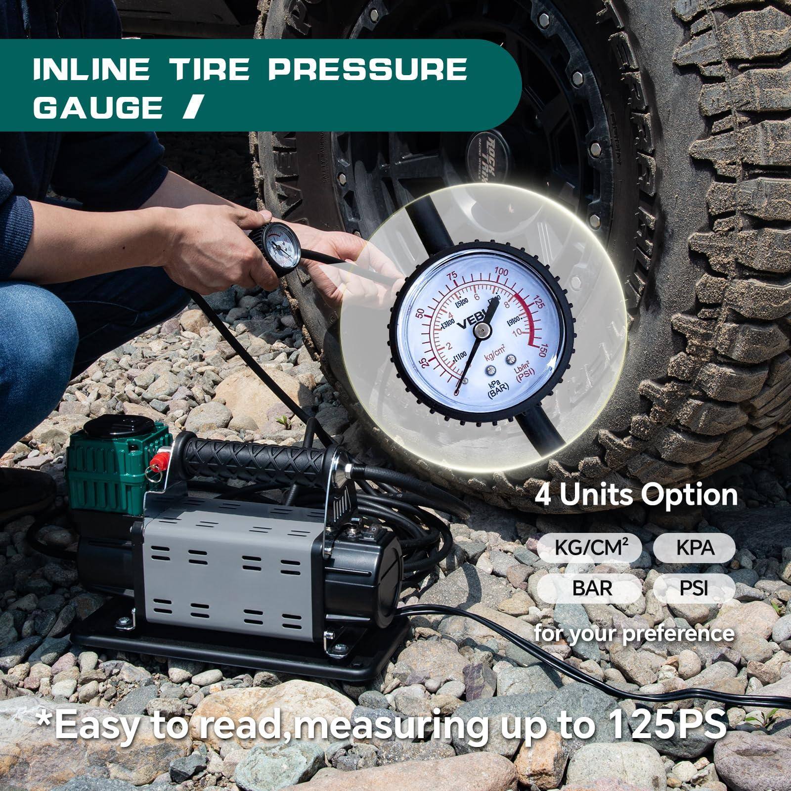 **INLINE TIRE PRESSURE GAUGE**

*Easy to read, measuring up to 125PSI*

**4 Units Option**
- KG/CM²
- KPA
- BAR
- PSI

for your preference