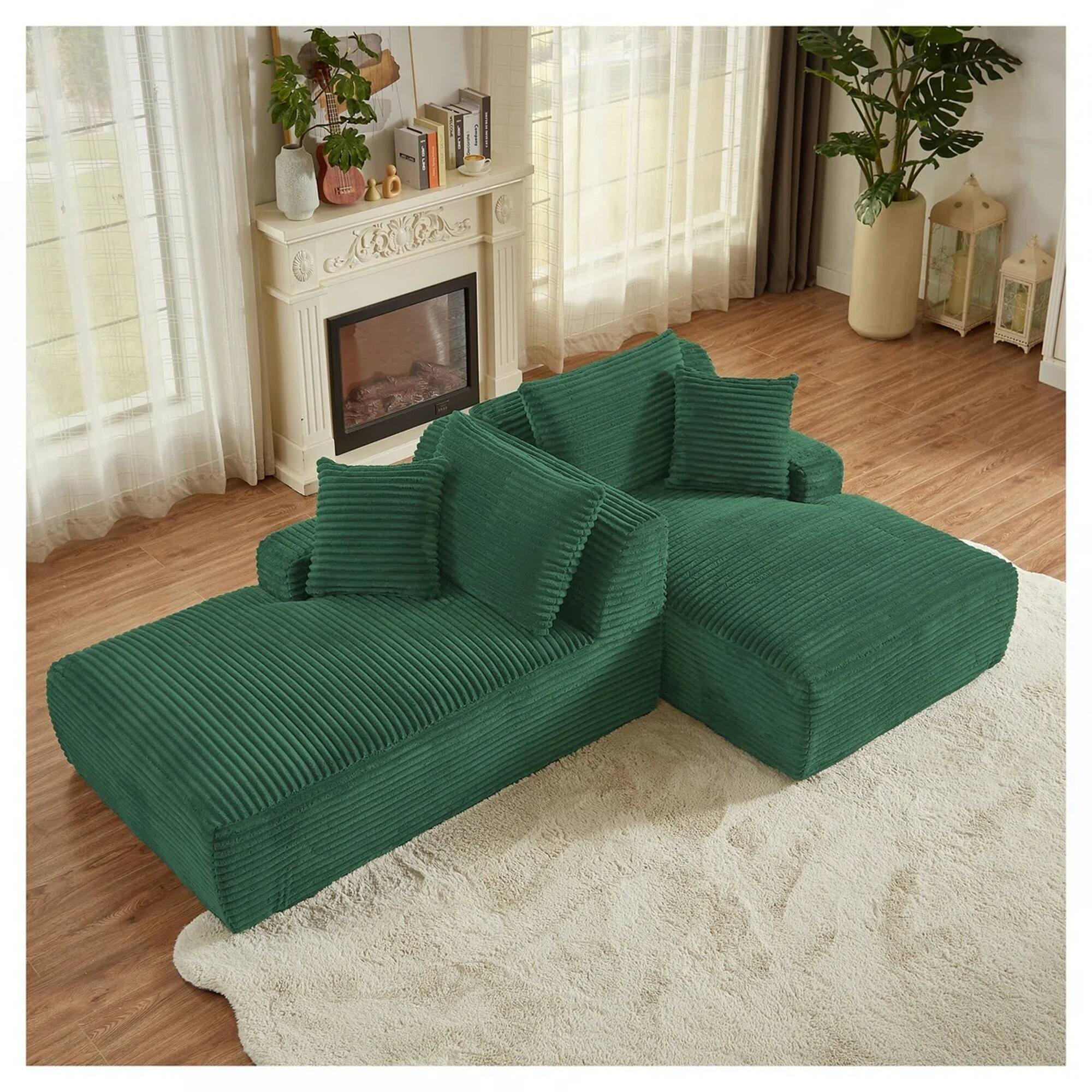 Alt View 2. Yardgrace - Oversized Corduroy Upholstered Chaise Lounge – No Assembly Required, Plush Boneless Sofa for Living Room - Green.