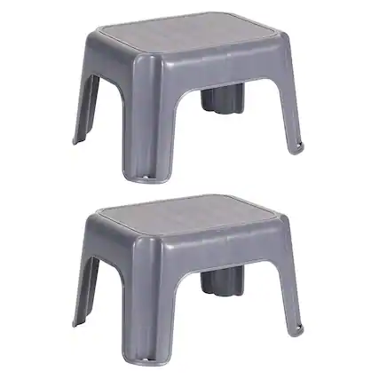 Front. RubberMaid - Rubbermaid Durable Roughneck Plastic Family Sturdy Step Stool, Gray (2 Pack) - Gray.