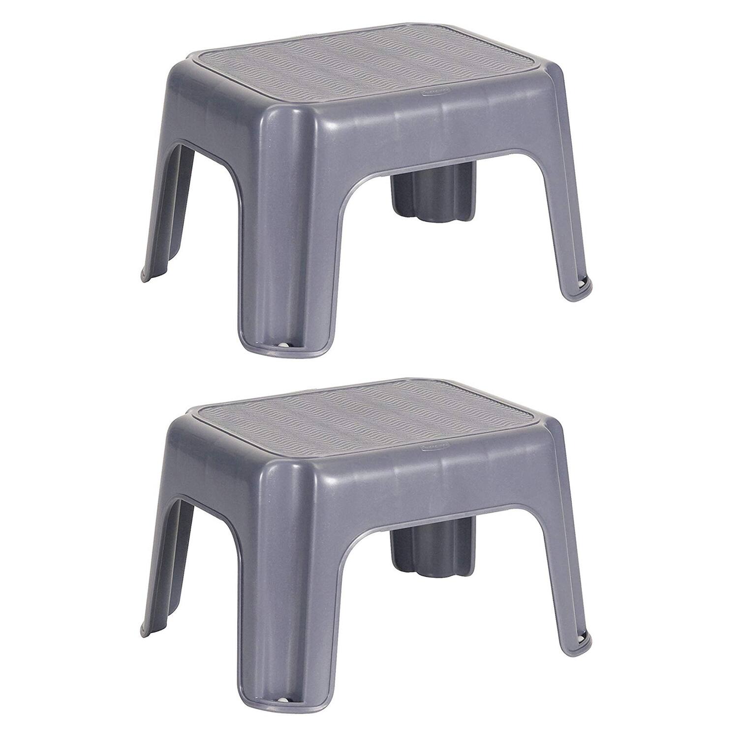 Front. RubberMaid - Rubbermaid Durable Roughneck Plastic Family Sturdy Step Stool, Gray (2 Pack) - Gray.