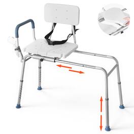 VEVOR - Sliding Shower Chair, 400 lbs Capacity Tub Transfer Bench for Bathtub, Heavy Duty Shower Bench with Arms and Backrest - White