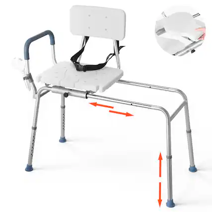 Front. VEVOR - Sliding Shower Chair, 400 lbs Capacity Tub Transfer Bench for Bathtub, Heavy Duty Shower Bench with Arms and Backrest - White.