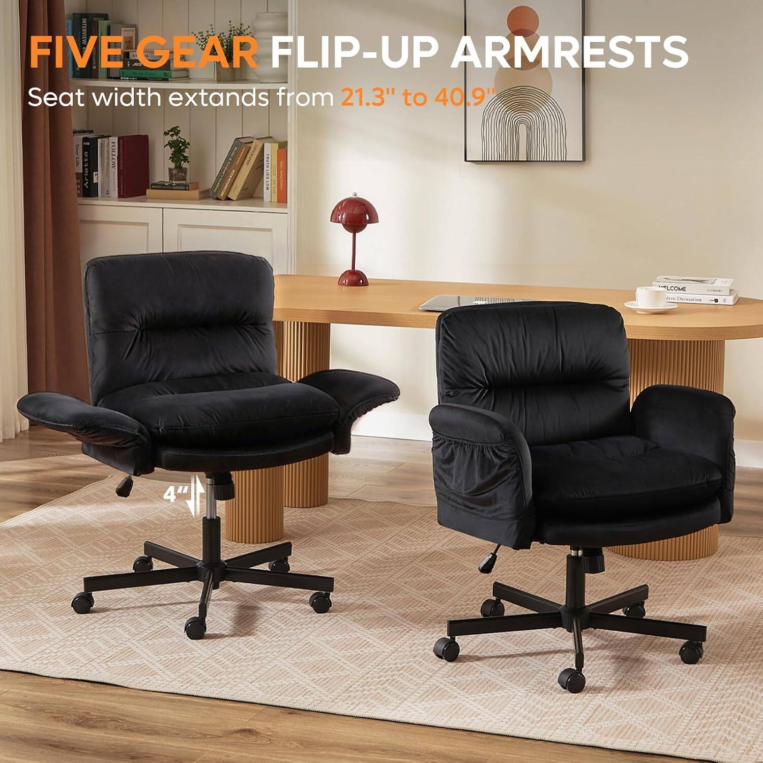 FIVE GEAR FLIP-UP ARMRESTS  
Seat width extends from 21.3" to 40.9"  
4"