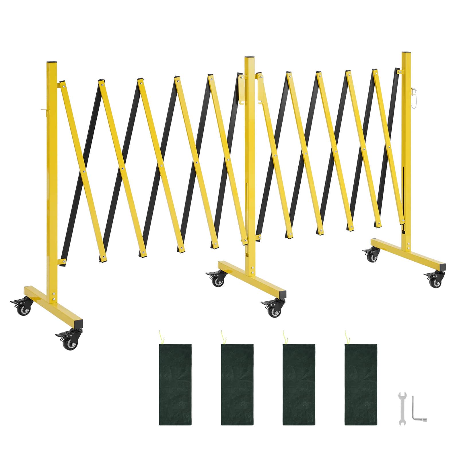 VEVOR - Double Expandable Barricades, 18FT Industrial Safety Barriers, Flexible Mobile Barricade with Locking Casters - Yellow