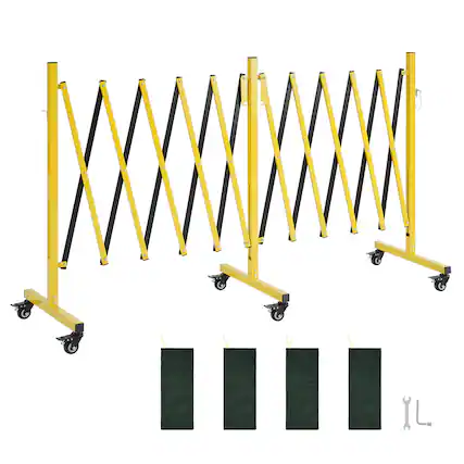 Front. VEVOR - Double Expandable Barricades, 18FT Industrial Safety Barriers, Flexible Mobile Barricade with Locking Casters - Yellow.