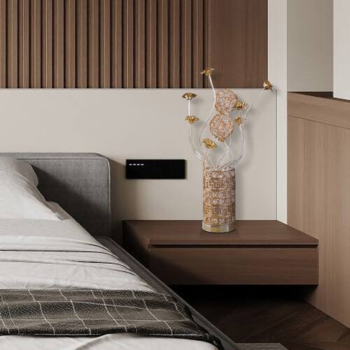 Left. MOOSOO - Aluminum Golden Rose Copper Wire Bud Flower Bud Table Lamp for Living Room, Nightstand Bedside Table Lamp for Bedroom - Multicolor.