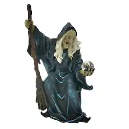 FC Design - 12"H Witch with Broom & Crystal Figurine Statue Office Desk Tabletop Home Decor Gift - Multi-Color