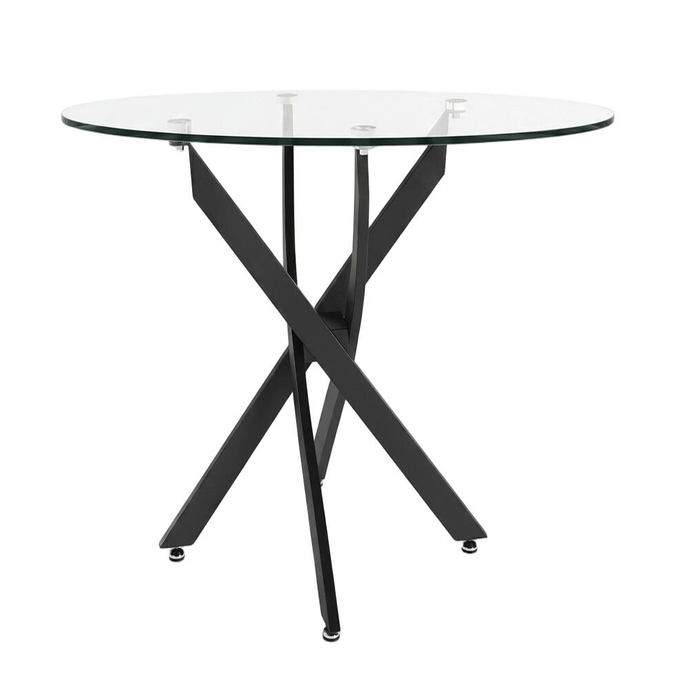 Angle. Loheer - Loheer 39.37" Oval Glass Coffee Table Modern Tea Table with Black Metal Legs - Black.