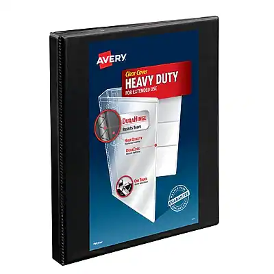 AVERY Clear Cover HEAVY DUTY FOR EXTENDED USE
Dura-Hinge Resists Tears
MicH QUALITY DURABILITY
A5D GUARANTEES
100% SATISFACTION GUARANTEE