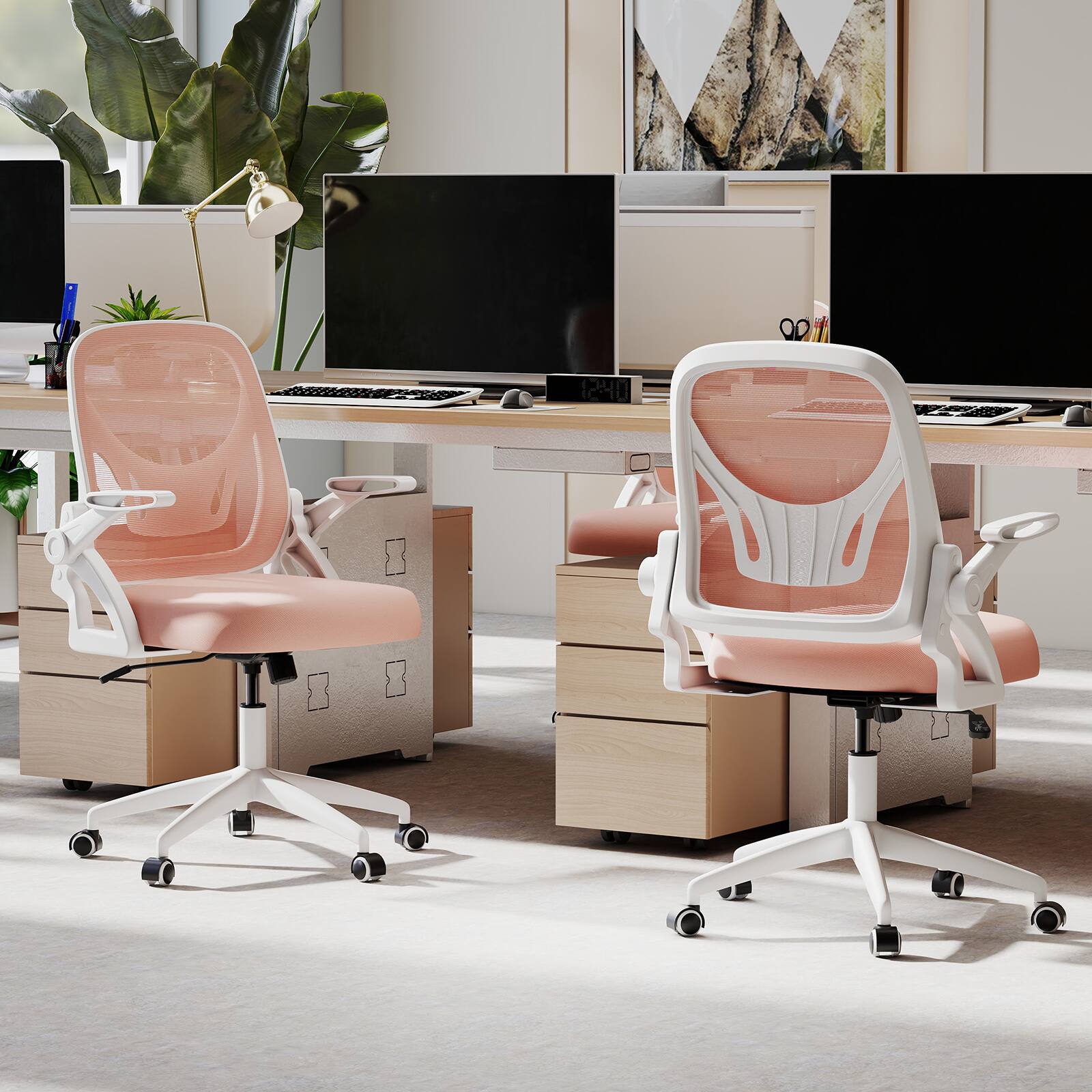 Angle. SlickBlue - Adjustable Desk Chair with Lumbar Support and Flip-Up Armrests for Home Office - Pink.