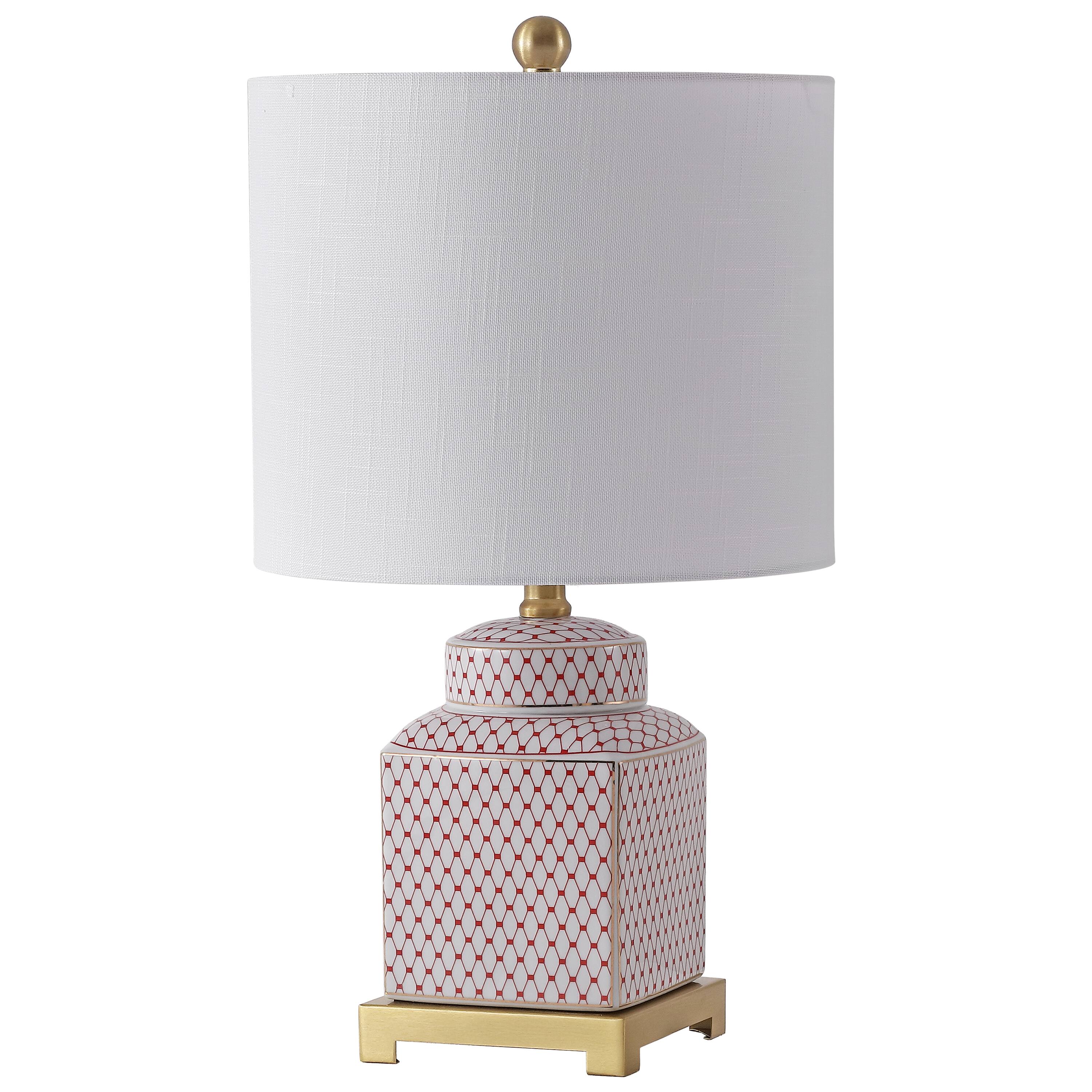 Alt View 7. Jonathan Y - Cleo Transitional 21.5" Red and White Square Ceramic Table Lamp with Glam Brass Gold Base for Living Room - White/Red.