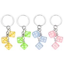 Unique Bargains - 4pcs Lucky Dice Keychain Charm, Resin 3D Cube Mini Dice Keyrings with 3 Pendants for Bag, Wallet, Purse, Car, Phone - Pink/Sky Blue/Light Green/Yellow
