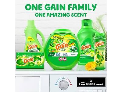 ONE GAIN FAMILY  
ONE AMAZING SCENT  

Gain softener  
Gain 50%  
Gain 3:1 Oxi  
Gain scent!  
Gain  
Gain  
Gain  

cold wash 00:57 cotton