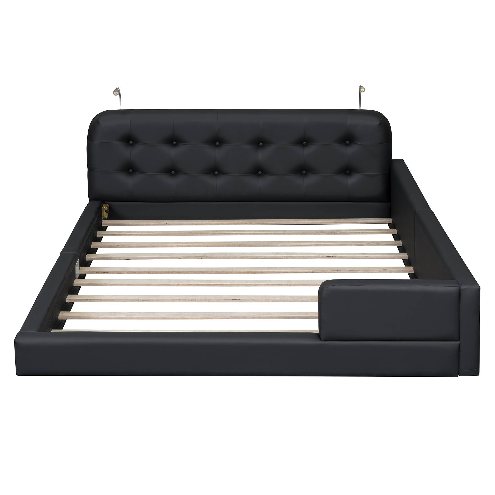 Alt View 1. Tiramisubest - Queen Size Upholstered Platform Bed with 2 Reading Lights, Black - Black.