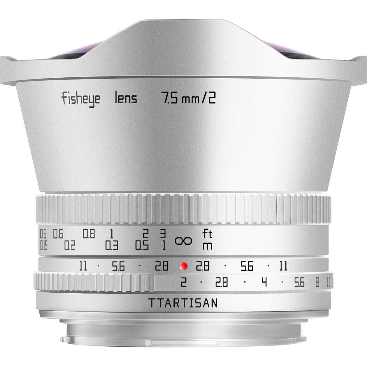 Fisheye lens  
7.5 mm/2  

0.5 0.6 0.8 1 2 3 ∞  
ft m  
11 5.6 2.8 2.8 5.6 4 5.6 8 11  

TTARTISAN