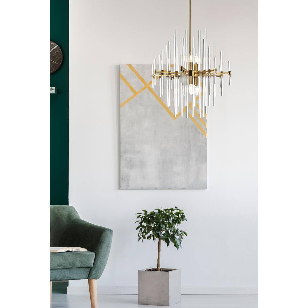 Alt View 3. Elegant Lighting - Sienna 23 inch crystal rod pendant in gold - Gold.