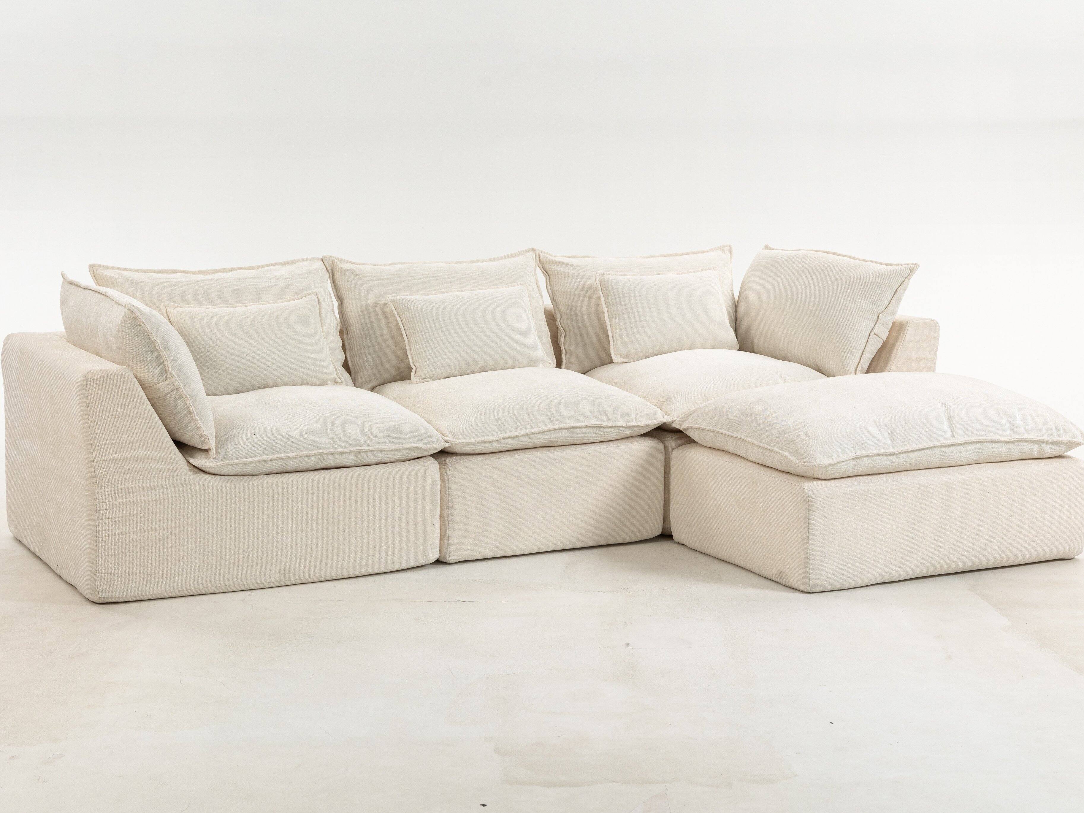 Left. Whisen - 3-SeatOversized Modular Sectional Sofa with Ottoman for Living Room and Apartment - Antique White.
