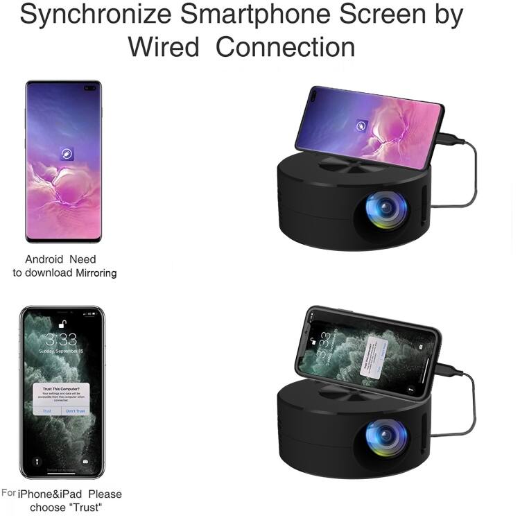 Synchronize Smartphone Screen by Wired Connection

Android: Need to download Mirroring

For iPhone & iPad: Please choose "Trust"