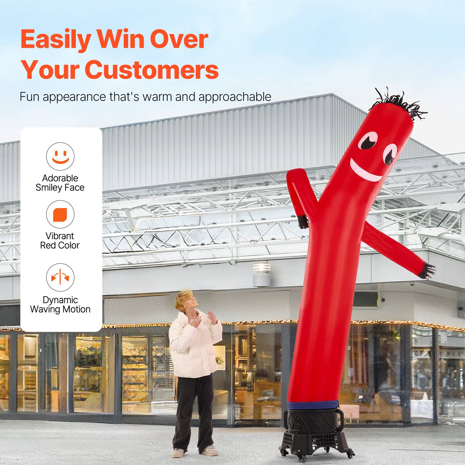 Easily Win Over Your Customers

Fun appearance that's warm and approachable

- Adorable Smiley Face
- Vibrant Red Color
- Dynamic Waving Motion