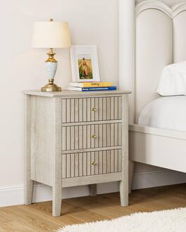 Empire DigiLabs - Night Stand Fluted Nightstand Bedside Tall Farmhouse With 3 Drawers Mid Century Modern Side Accent Table En - Beige