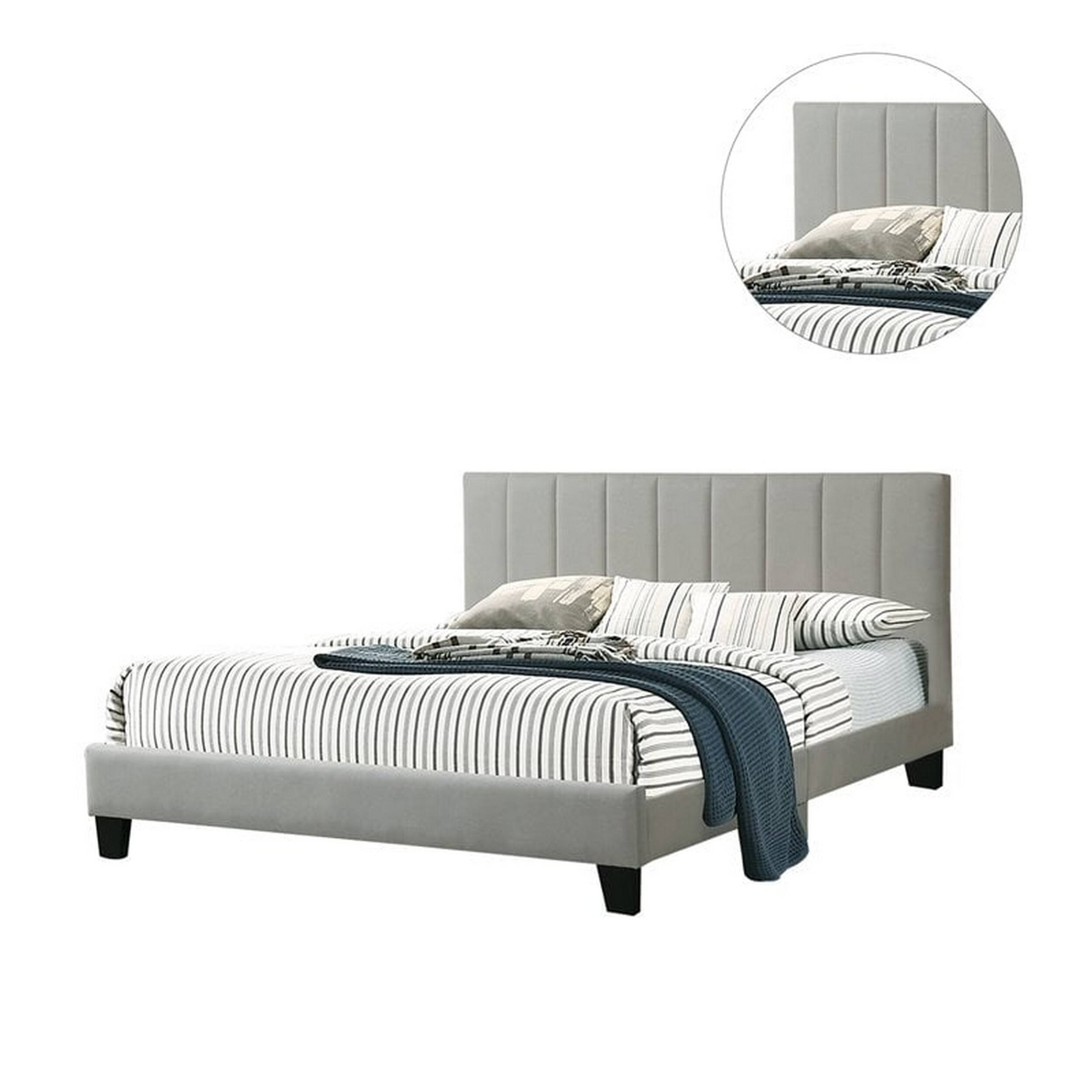 Alt View 2. Manhattan Lane - Dex Modern Platform Queen Size Bed, Square Tufted Upholstery - Light Gray.
