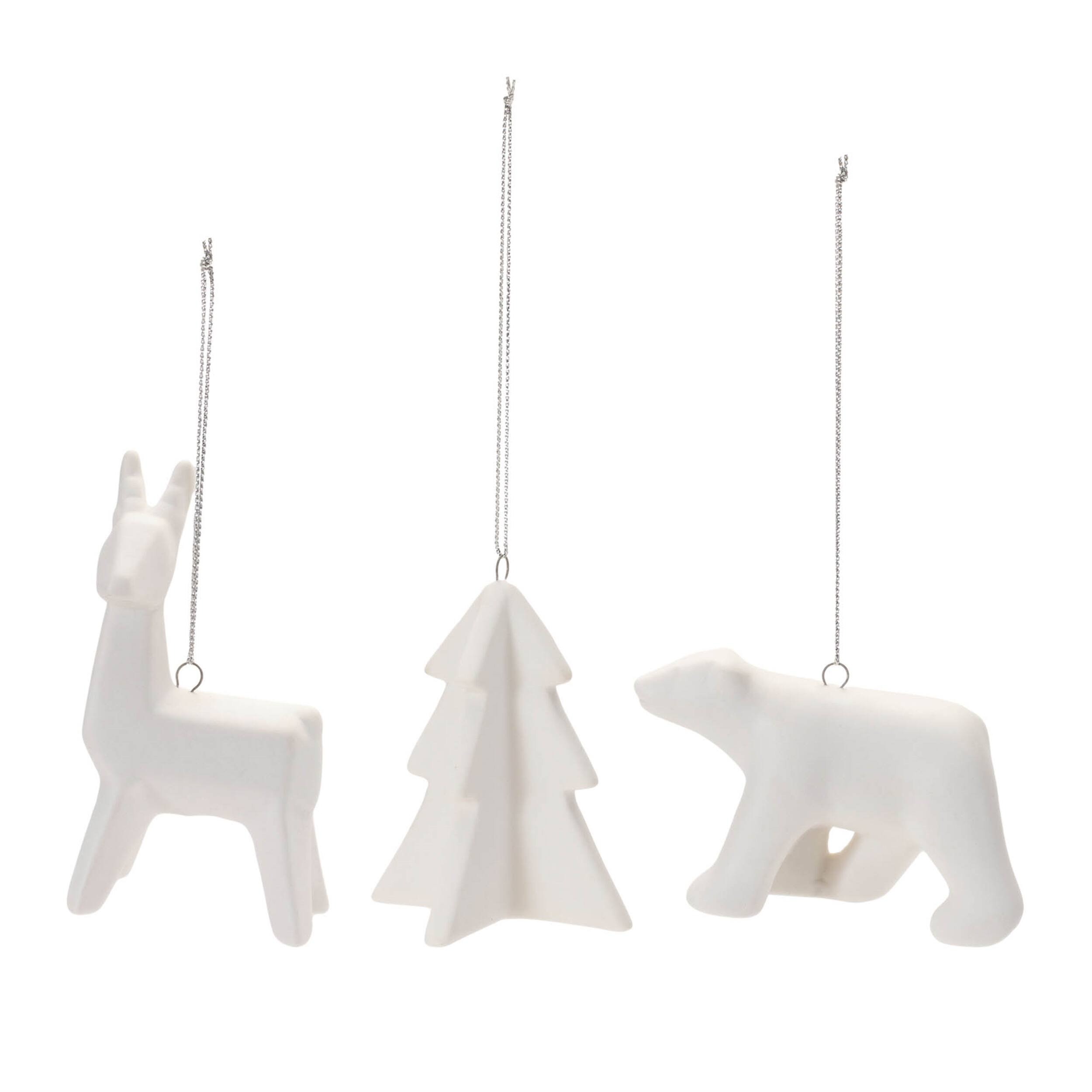 Angle. BreeBe - Modern Ceramic Animal Ornaments (Set of 6) - White.