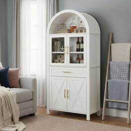 Kadyn - 71" Tall Arched Farmhouse Pantry with Glass Door and Adjustable Shelves - White