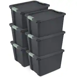 Sterilite - 6 Pack 20 Gallon Latch Tote, Stackable Plastic Storage Bin Container - Gray/Green