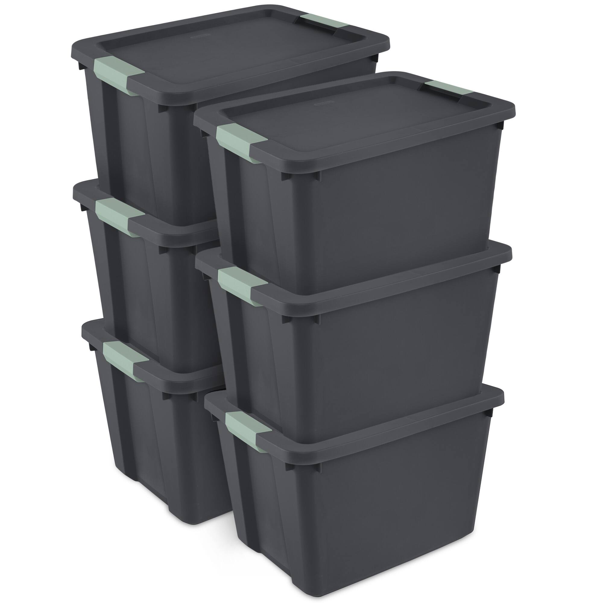 Front. Sterilite - Sterilite 6 Pack 20 Gallon Latch Tote, Stackable Plastic Storage Bin Container - Gray/Green.