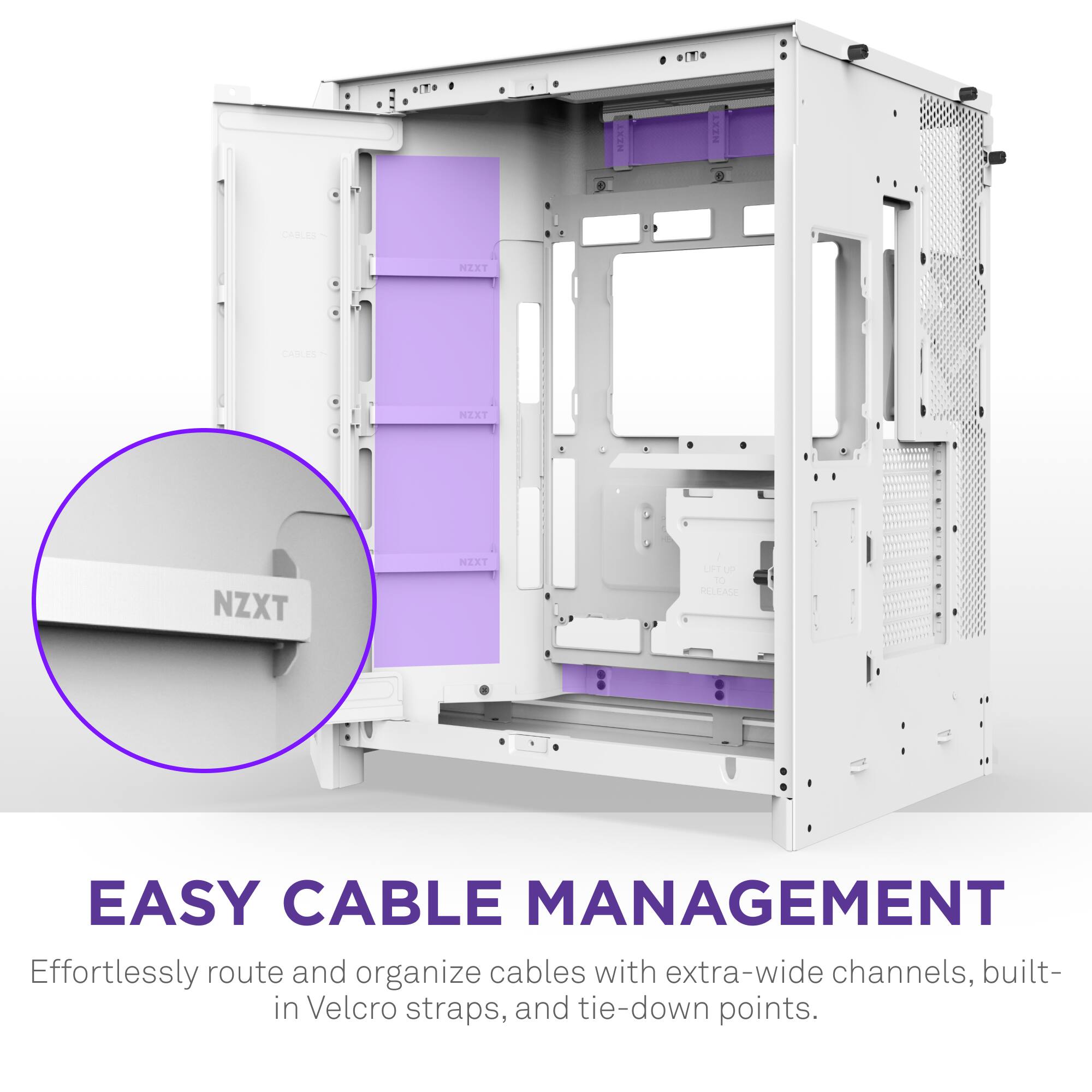 Easy Cable Management: Effortlessly route and organize cables with extra-wide channels, built-in Velcro straps, and tie-down points.