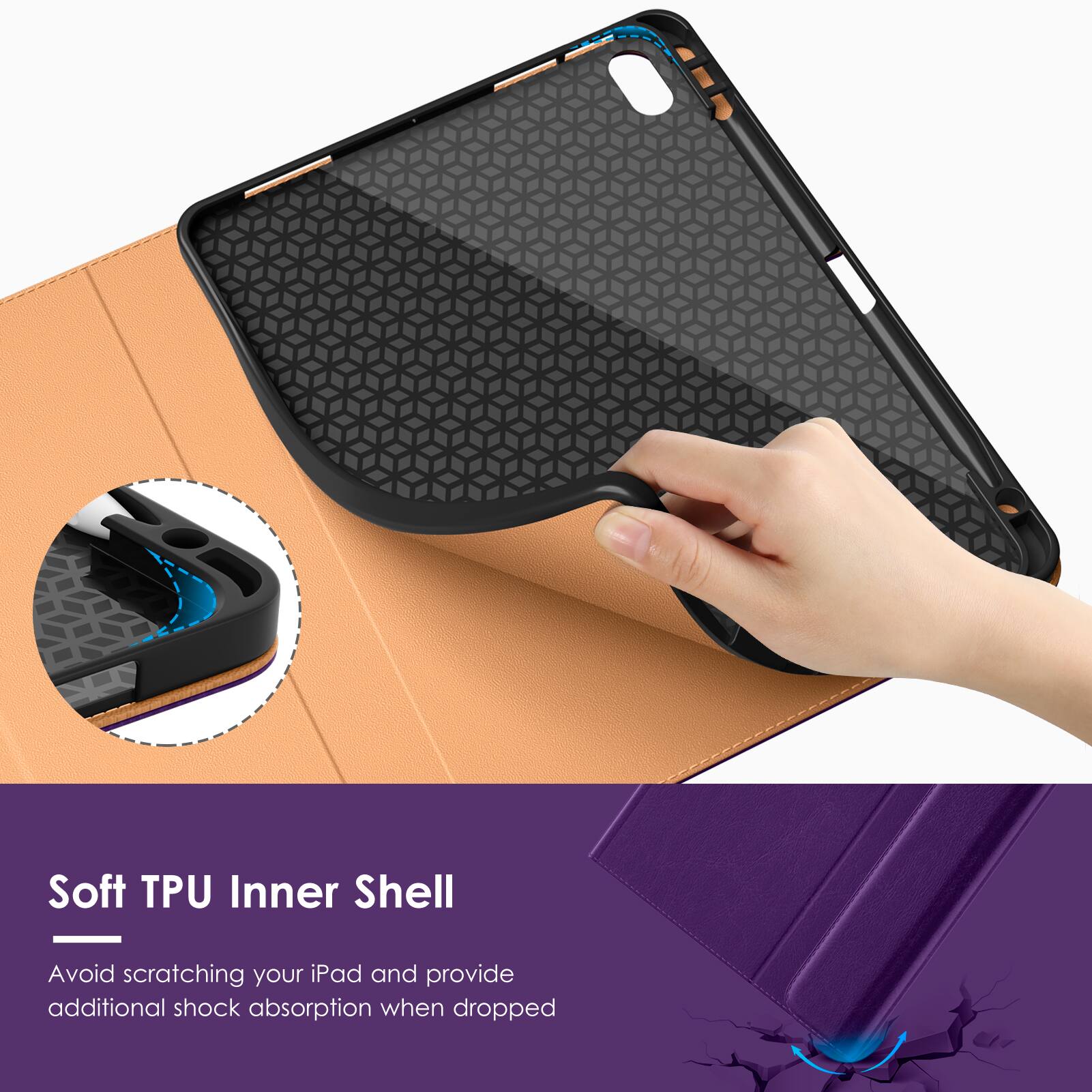 Soft TPU Inner Shell

Avoid scratching your iPad and provide additional shock absorption when dropped.