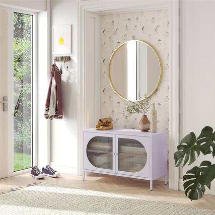 Front. Aukfa - Wide 2-Door Accent Cabinet - Fluted Glass Doors, Metal Frame, 39.4"W x 25.2"H, 2 Shelves (1 Adjustable) - Purple.