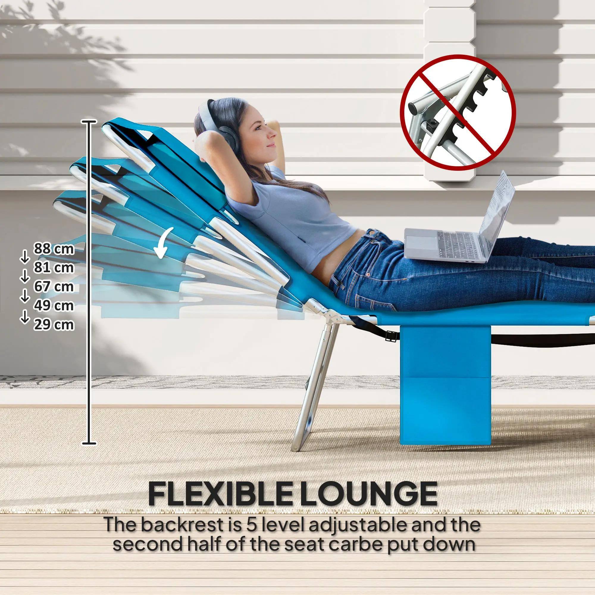 FLEXIBLE LOUNGE
The backrest is 5 level adjustable and the second half of the seat carbe put down
88 cm
81 cm
67 cm
49 cm
29 cm