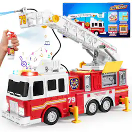 Joyfy - Kids' Toy Fire Truck Extra Large Size Fire Truck Toys, Friction Powered Big Firetruck with 33-inch Extending Ladder