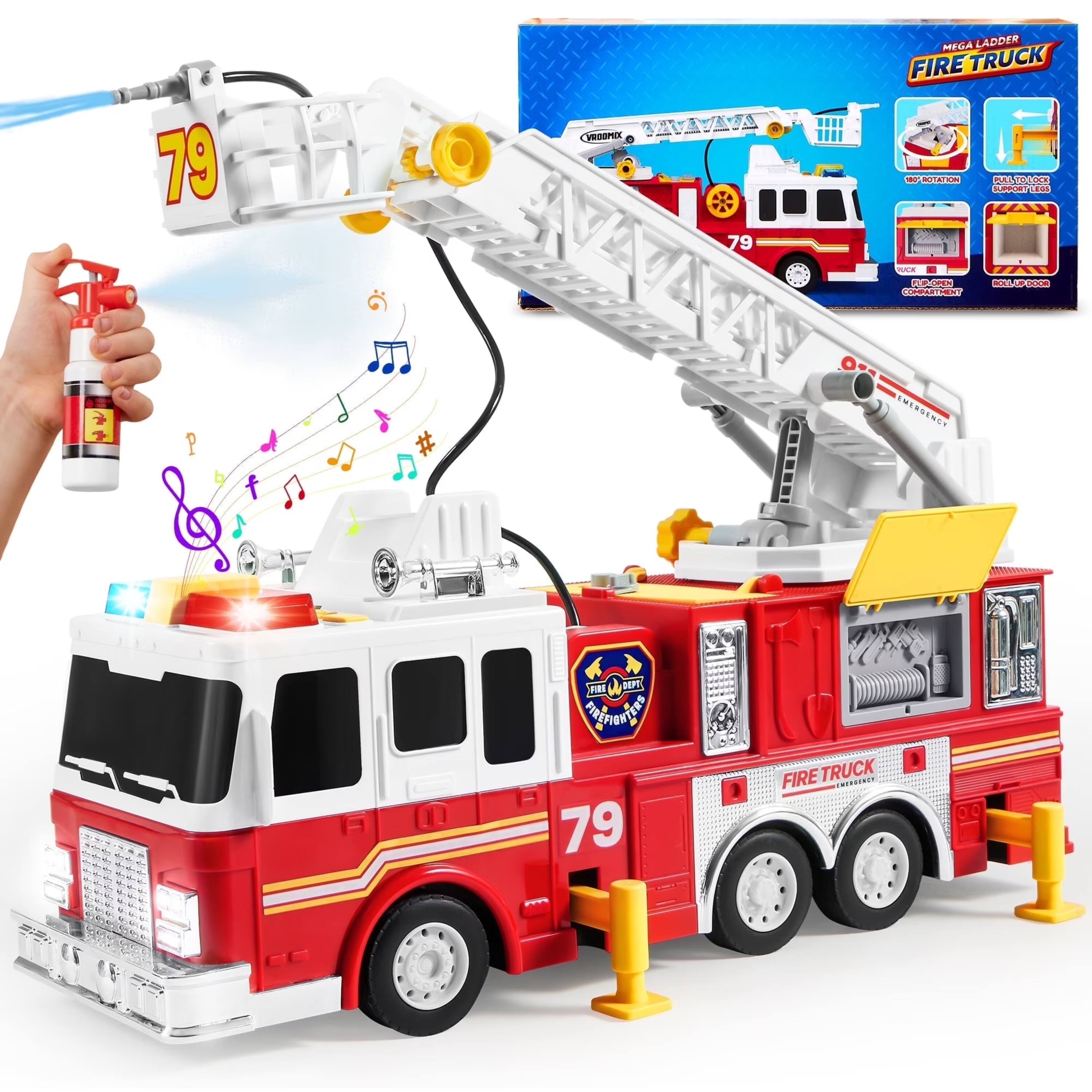 Joyfy - Kids' Toy Fire Truck Extra Large Size Fire Truck Toys, Friction Powered Big Firetruck with 33-inch Extending Ladder