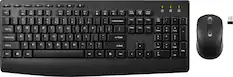 The image shows a black computer keyboard and a mouse on a white background. The keyboard has a standard layout with the numbers 1 through 9, the letters A through Z, and various function keys. The mouse is positioned to the right of the keyboard. The image does not provide any text to group or correct.