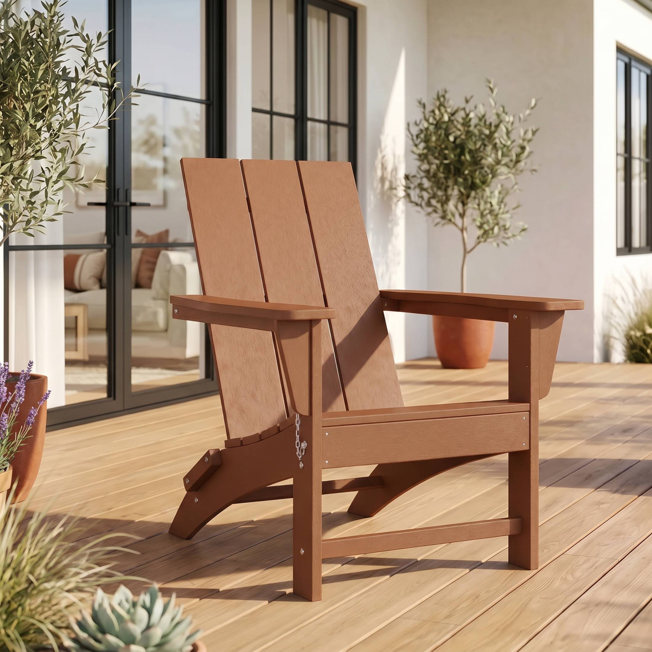 Angle. WestinTrends - WestinTrends Ashore Outdoor HDPE Modern Folding Adirondack Chair - Teak.