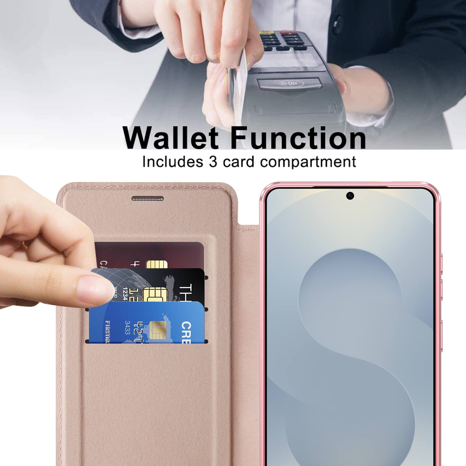 Wallet Function  
Includes 3 card compartment