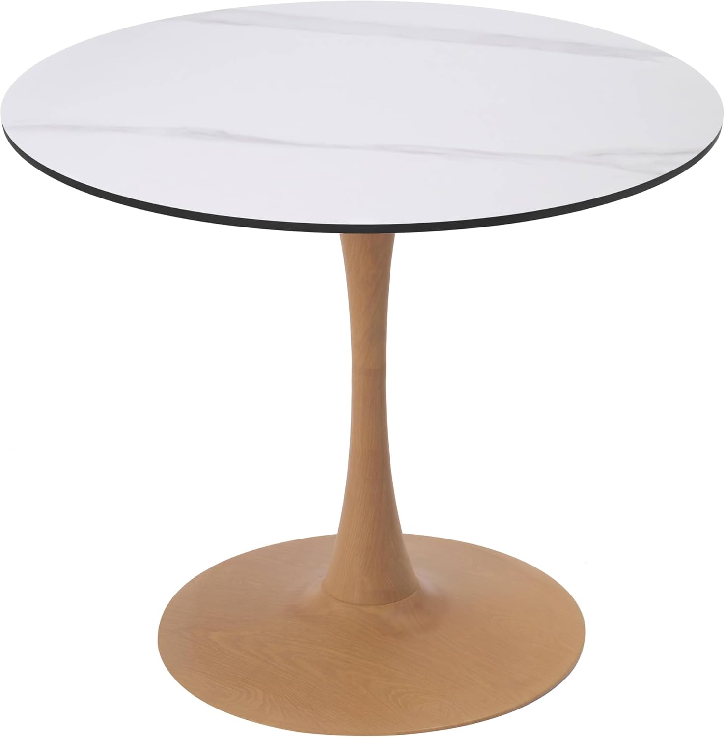 Alt View 2. LeisureMod - Bristol 24 in. Round Dining Table – MDF Top with Natural Wood Steel Pedestal Base, Modern Accent Kitchen Table - White.