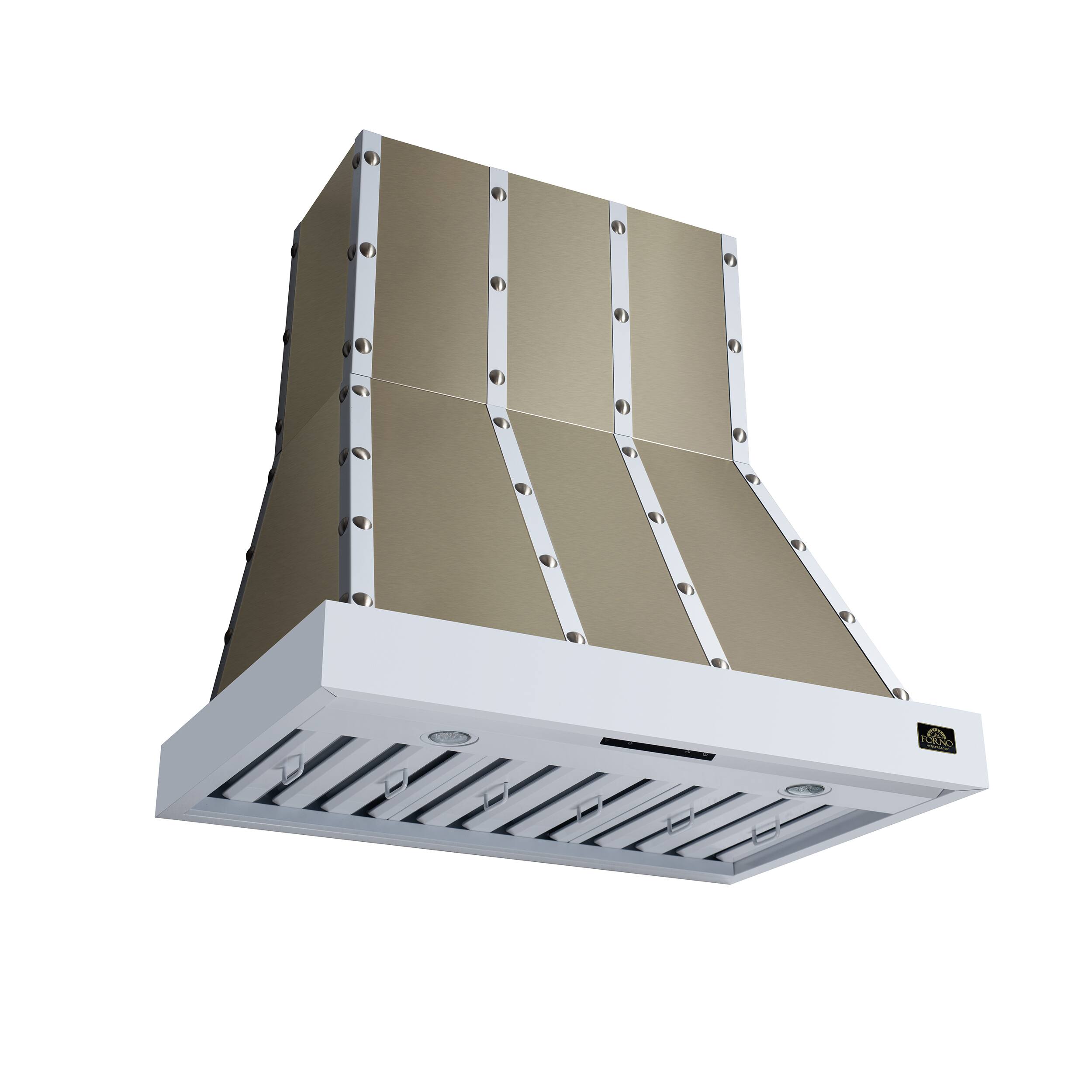 Left. Forno Appliances - Ambassador 36" Wall Mount Range Hood with Touch Controls, LED Lighting and Remote Control - White with Copper Trim - White/Copper.