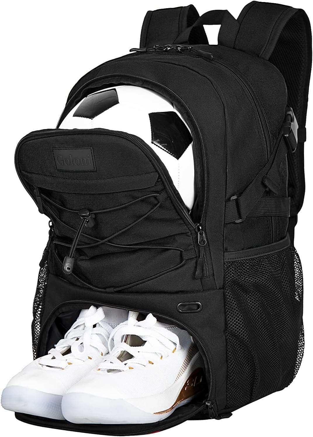 Vulpecula Spade - Goloni Soccer Backpack,Basketball Backpack with Ball Compartment & Shoe Compartment - Black